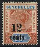 Seychelles 1893 12c on 16c. SG16.