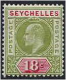 Seychelles 1903 18c. Sage-Green and Carmine. SG51.