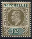 Seychelles 1903 12c. Olive-Sepia and Dull Green. SG49.