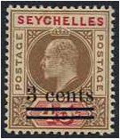 Seychelles 1903 3c. On 45c. Brown and Carmine. SG59.