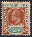 Seychelles 1906 2c. Chestnut and Green. SG60.