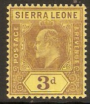 Sierra Leone 1907 3d Purple on yellow. SG104.
