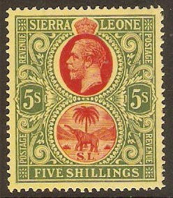 Sierra Leone 1921 5s Red and green on yellow. SG145.