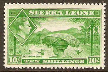 Sierra Leone 1938 10s Emerald-green. SG199. - Click Image to Close