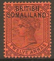 Somaliland Protectorate 1903 12a Purple on red. SG9.