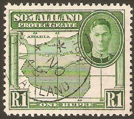 Somaliland Protectorate 1942 1r Green. SG113.