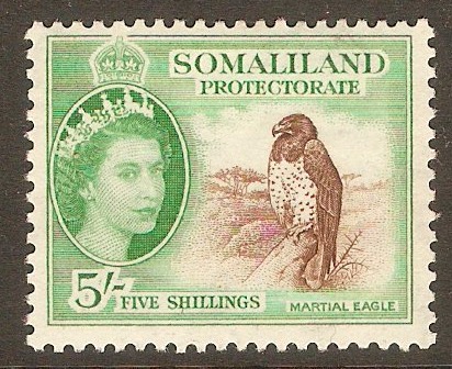 Somaliland Protectorate 1953 5s Red-brown and emerald. SG147.