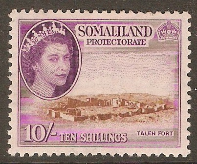 Somaliland Protectorate 1953 10s Brown and reddish violet. SG148