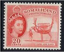 Somaliland Protectorate 1953 20c Scarlet. SG140.