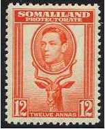 Somaliland Protectorate 1938 12a Red-orange. SG100.