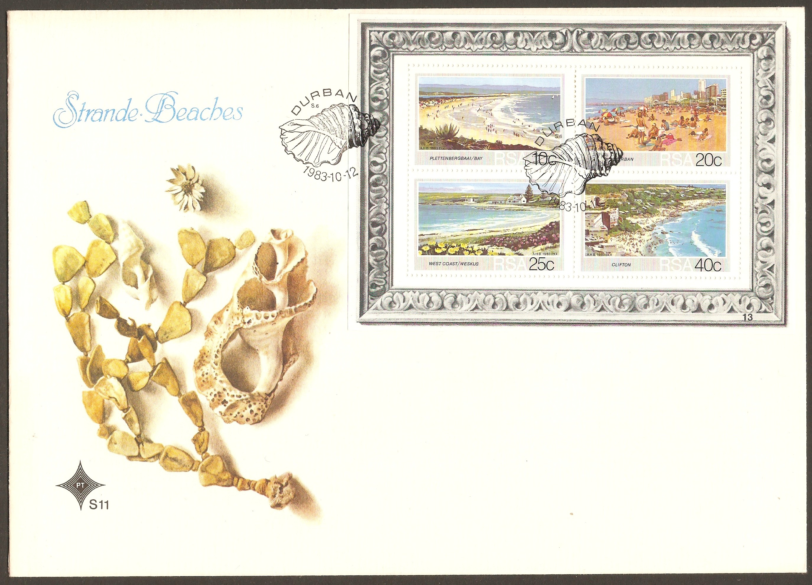 South Africa 1983 Beaches sheet - FDC. SGMS553.