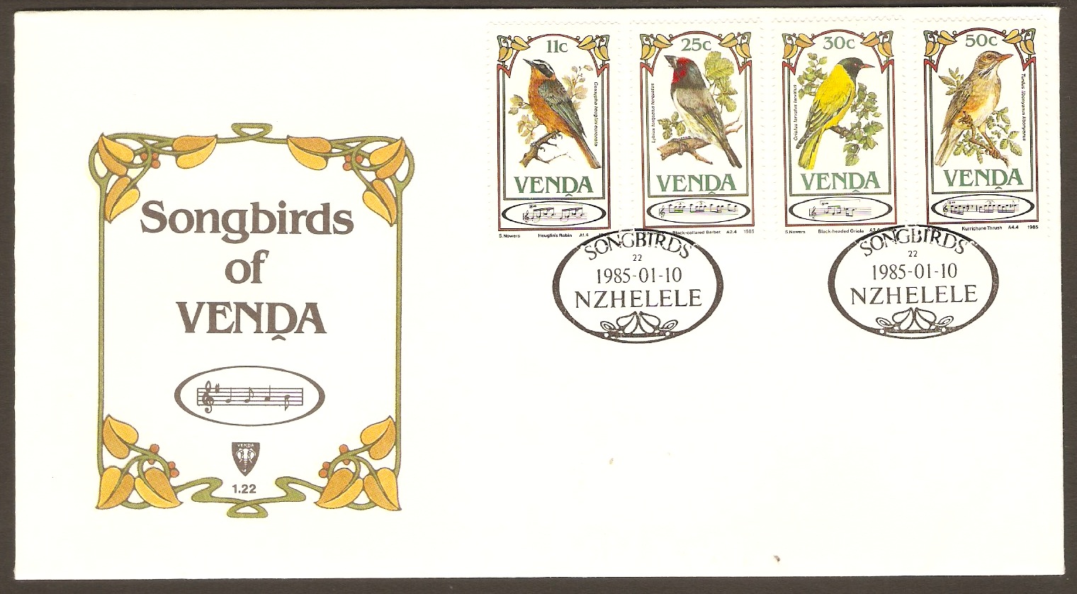 Venda 1985 Songbirds Set. SG103-SG106. FDC.