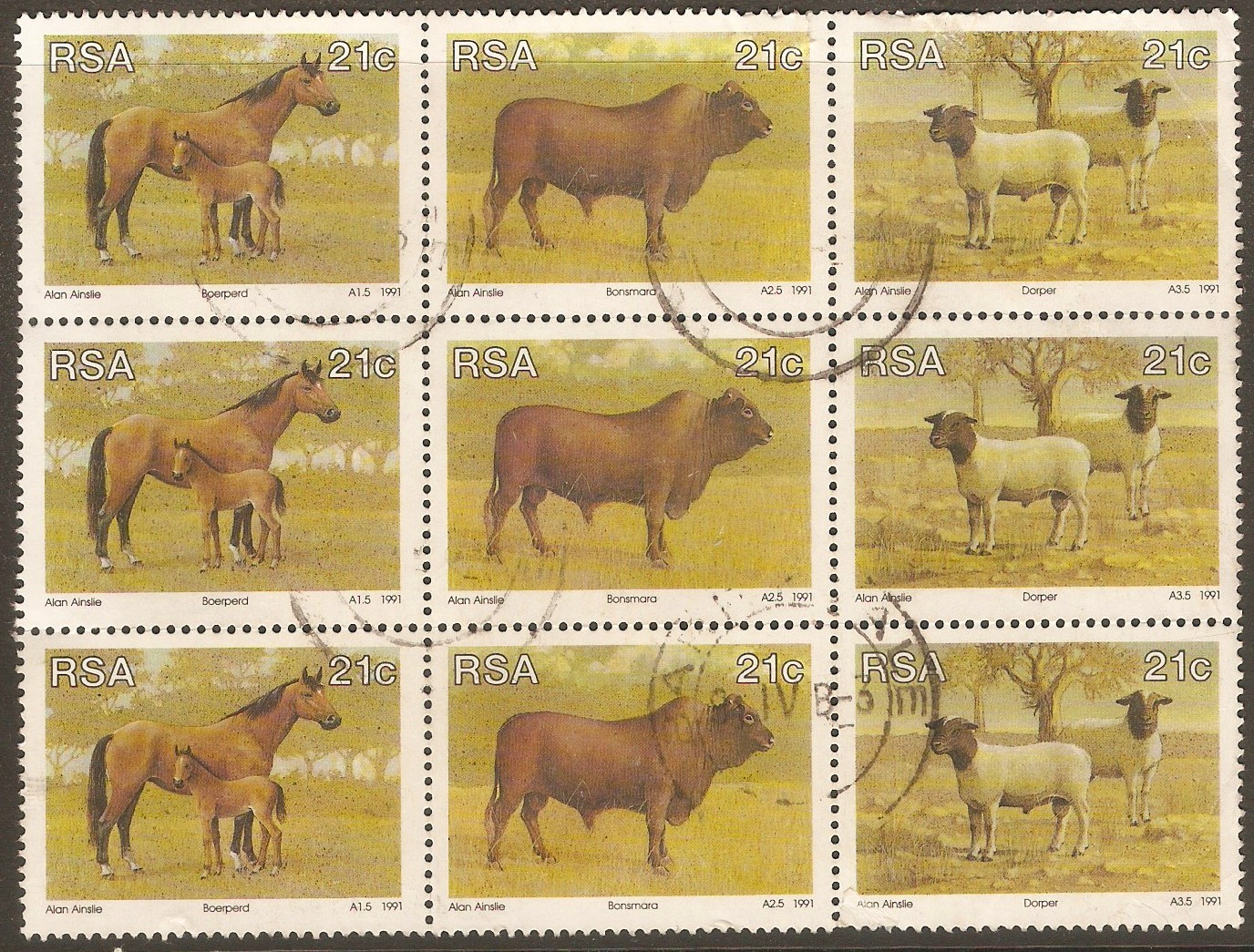 South Africa 1991 21c Animal Breeding series. SG724-SG726.