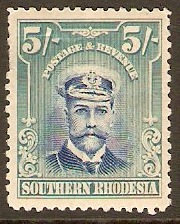 Southern Rhodesia 1924 5s Blue and blue-green. SG14.