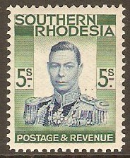 Southern Rhodesia 1937 5s Blue and blue-green. SG52.