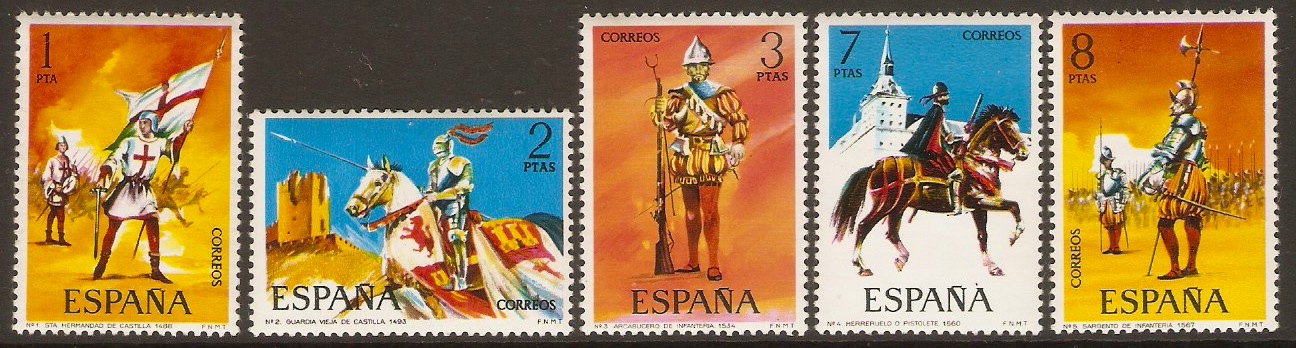 Spain 1973 Military Uniforms Set (1st. Series). SG2197-SG2201.