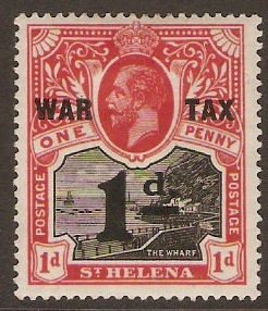 St Helena 1919 1d +1d Black and carmine-red "WAR TAX". SG88.