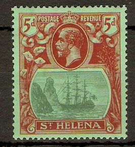 St Helena 1922 5d Green and deep carmine on green. SG103.