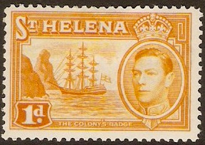 St Helena 1938 1d Yellow-orange. SG132a.