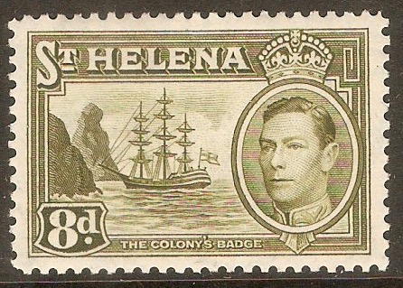 St Helena 1938 8d Sage-green. SG136a. - Click Image to Close