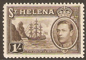 St Helena 1938 1s Sepia. SG137.