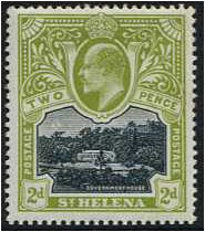 St Helena 1903 2d. Black and Sage-Green. SG57.