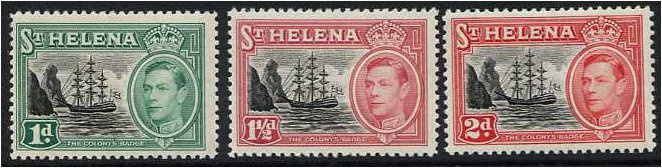 St Helena 1949 Definitive Stamp set. SG149-SG151.