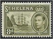 St Helena 1938 8d Olive-green. SG136b.