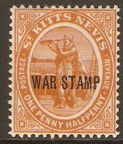 St Kitts-Nevis 1918 1d orange "WAR STAMP". SG23.