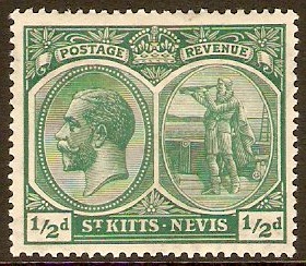St Kitts-Nevis 1920 d Blue-green. SG24.