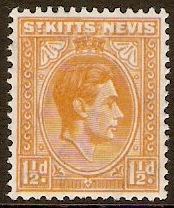 St Kitts-Nevis 1938 1d Orange. SG70.
