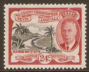 St Kitts-Nevis 1952 24c Black and carmine-red. SG101.