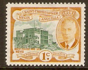 St Kitts-Nevis 1952 1c Deep green and ochre. SG94.