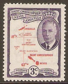 St Kitts-Nevis 1952 3c Carmine-red and violet. SG96.
