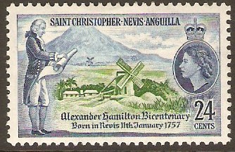 St. Kitts-Nevis 1957 24c Hamilton Anniversary Stamp. SG119.