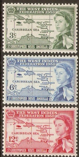 St. Kitts-Nevis 1958 Caribbean Federation Set. SG120-SG122.