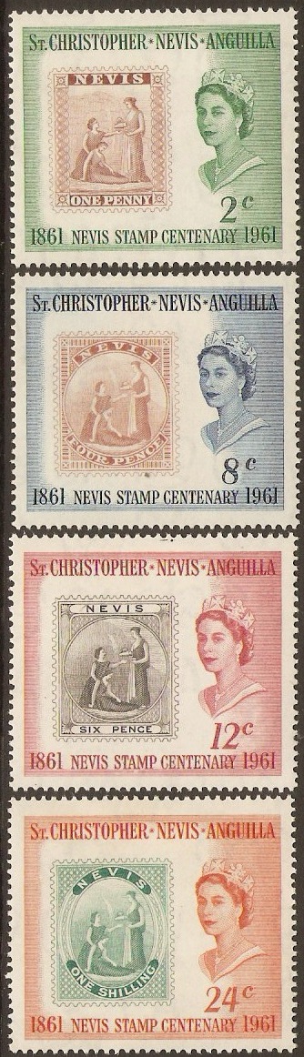 St. Kitts-Nevis 1961 Stamp Anniversary Set. SG123-SG126.