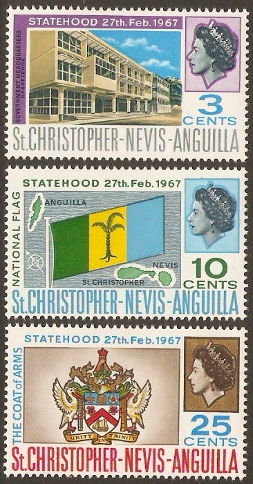 St. Kitts-Nevis 1967 Statehood Set. SG182-SG184.