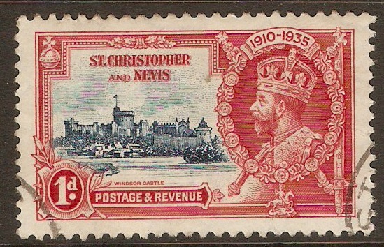 St Kitts-Nevis 1935 1d Silver Jubilee Stamp. SG61.
