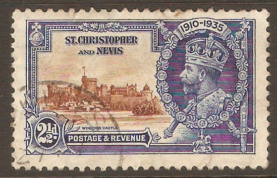 St Kitts-Nevis 1935 2d Silver Jubilee Stamp. SG63.