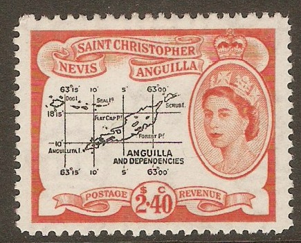 St. Kitts-Nevis 1954 $2.40 Black and red-orange. SG117b.