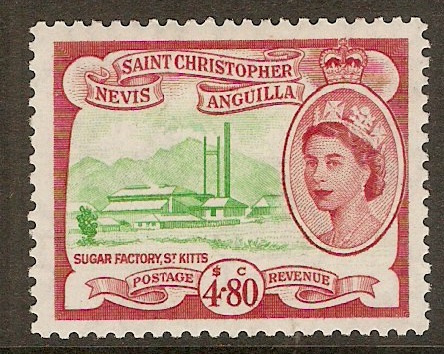 St. Kitts-Nevis 1954 $4.80 Green and carmine. SG118.