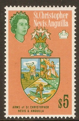St. Kitts-Nevis 1963 $5 Arms Stamp. SG144.