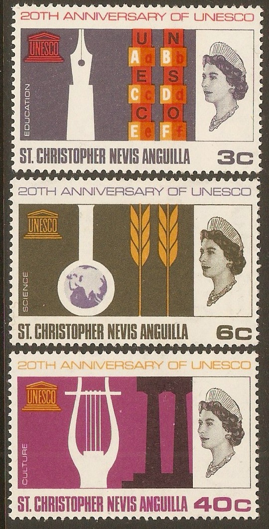 St. Kitts-Nevis 1966 UNESCO Anniversary set. SG163-SG165.