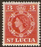 St Lucia 1953 3c Red. SG174.