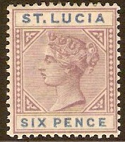 St Lucia 1886 6d Dull mauve and blue. SG41.