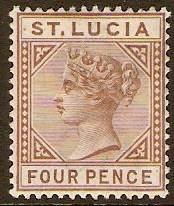 St Lucia 1891 4d Brown. SG48.
