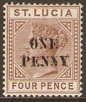 St Lucia 1891 1d on 4d Brown. SG55.