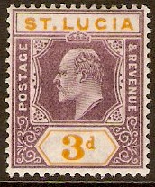 St Lucia 1902 3d Dull purple and yellow. SG61.