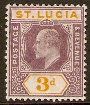 St Lucia 1904 3d Dull purple and yellow. SG70.